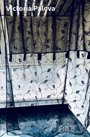 Комплект черни тюлени пердета с флорални мотиви (2 броя), снимка 4 - Пердета и завеси - 53728237