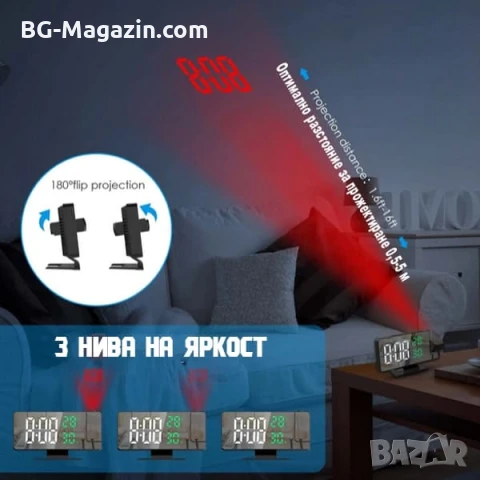 LED електронен настолен часовник с проектор температура влажност будилник за спалня дигитален USB, снимка 2 - Други - 51038981