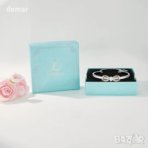 Гривна Lyniuoy Infinity, дамска регулируема гривна с 18-каратово бяло позлатено покритие, снимка 5 - Гривни - 53177727