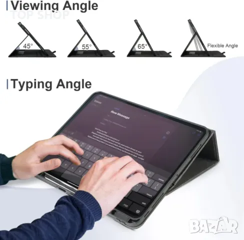 Калъф Zinibri за iPad Pro 13 инча 2024 M4 A2925 A2926 с държач за молив, джоб и каишка за ръка,черен, снимка 5 - Таблети - 49693481
