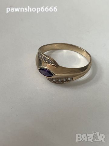 Златен пръстен 14 карата с Аметист, снимка 4 - Пръстени - 46384728