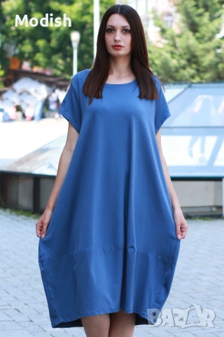 Дълга памучна едноцветна рокля 7045, снимка 2 - Рокли - 50696007