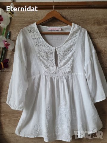 Бяла блуза с бродерии памучна материя , снимка 4 - Тениски - 45717943