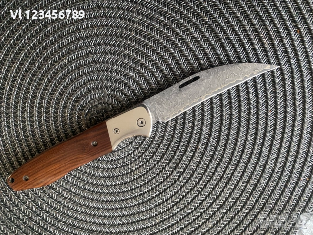 Сгъваем нож имитиращ дамаска стомана 90х210 - ЛИСИЦА, снимка 4 - Ножове - 53713901