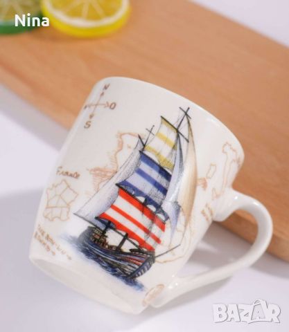 🌊🍵 Порцеланова чаша за чай, 300мл, с весели морски мотиви. 🐚🐠, снимка 1 - Чаши - 46469693