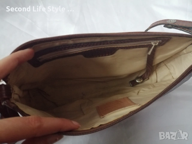 Винтидж италианска чанта за рамо от естествена кожа в кафяв цвят CIAMPI, снимка 12 - Чанти - 54097212