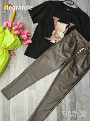 Кожени панталони в Черно Кафяво Зелено , снимка 3 - Панталони - 51389035