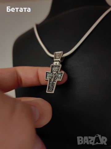 Сребърен кръст, кръст с разпятие, православен кръст, сребърен двулицев кръст, сребро 925, снимка 3 - Колиета, медальони, синджири - 45777147