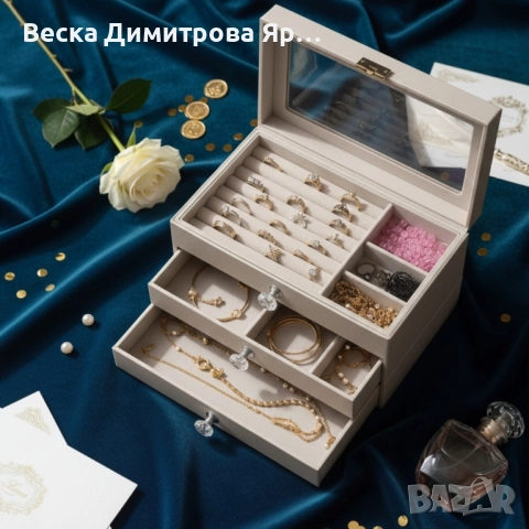Органайзер за бижута с три чекмеджета – Multi functional Jewelry Storage Box, снимка 4 - Бижутерийни комплекти - 51821030
