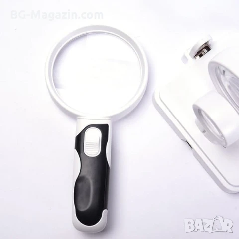 Увеличителна ръчна и настолна лупа с LED осветление сменяеми лещи регулируемо рамо за четене гоблени, снимка 12 - Други инструменти - 50920951