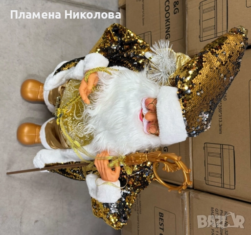 Луксозна коледна фигура Дядо Коледа в златно 90см, снимка 2 - Декорация за дома - 52800579