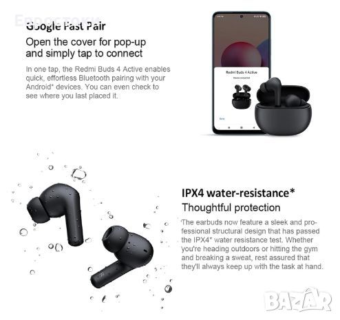 Безжични слушалки Xiaomi Redmi Buds 4 Active, Bluetooth V 5.3. Цвят: черно или бяло. , снимка 5 - Безжични слушалки - 46337417