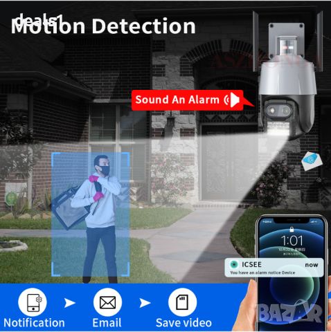 4MP+4MP Охранителна IP Безжична Камера Откриване на движение Цветно нощно виждане Двупосочно аудио, снимка 5 - IP камери - 46621323