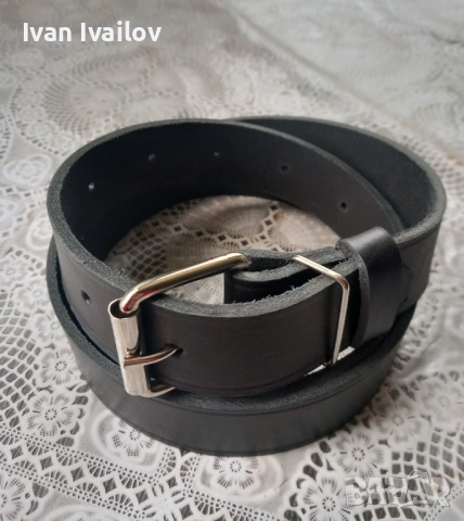 Черен мъжки колан – ЕСТЕСТВЕНА КОЖА – Ръчна изработка (До 135 см), снимка 2 - Колани - 54122272