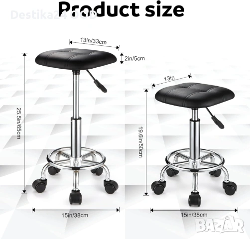 Регулируем стол табуретка с колелца и въртяща се седалка – офис/салонa, снимка 6 - Столове - 53723168