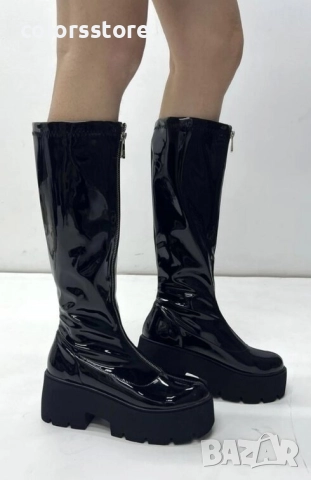 Ботуши на платформа - черен лак - BG10 , снимка 4 - Дамски ботуши - 51621068