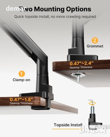 Рамо за монитор monTEK с USB 3.0 A/C, 17–57”, до 27 кг, газова пружина, VESA 75/100, черно, снимка 7 - Стойки, 3D очила, аксесоари - 53837094