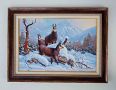 Зимен планински пейзаж с диви кози, картина за ловци