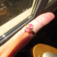 Сребърен пръстен и златно покритие с рубин. Камъни 6x6мм, снимка 2 - Пръстени - 44942427