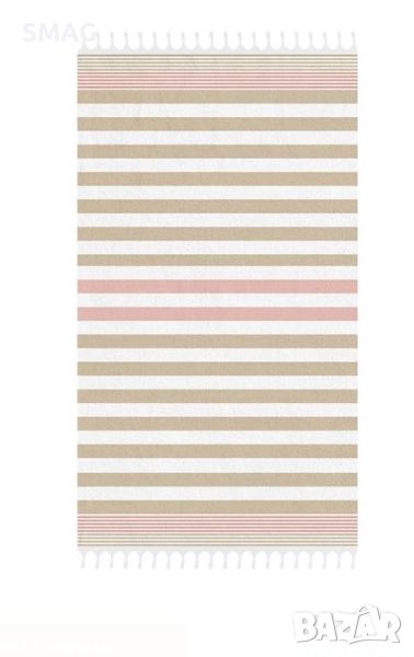 Плажна кърпа (хавлия) памучно земни цветове Раирани ресни 180x100 см, снимка 1