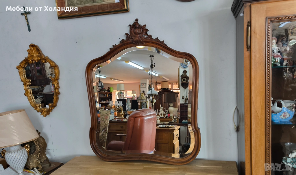 Голямо кристално огледало с дърворезба, снимка 1