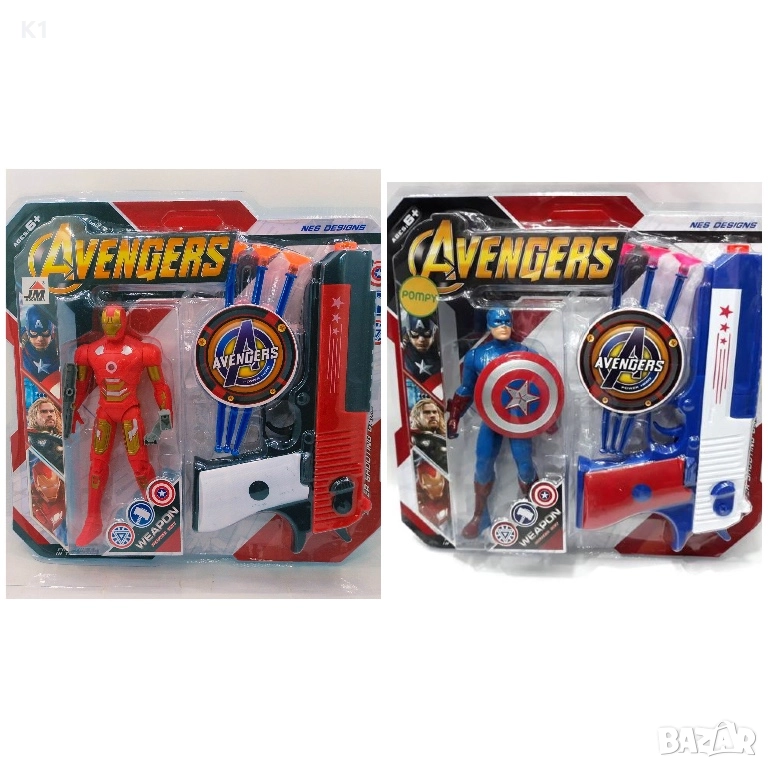 Комплект Avengers голяма фигурка Капитан Америка/Железния Човек с пистолет и стрели, снимка 1