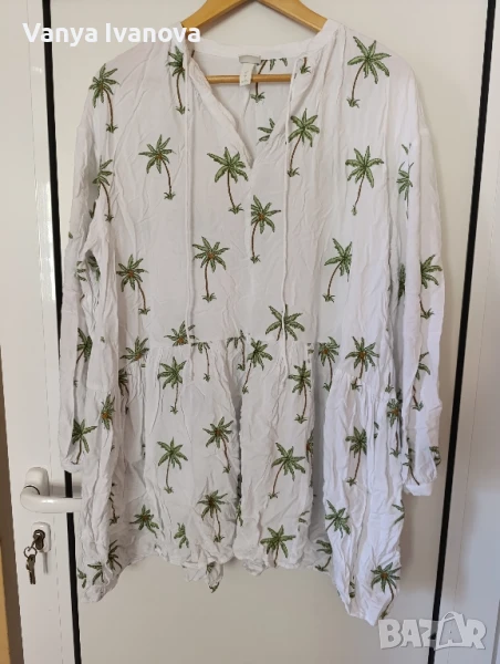 H&M бяла рокля с палми, снимка 1