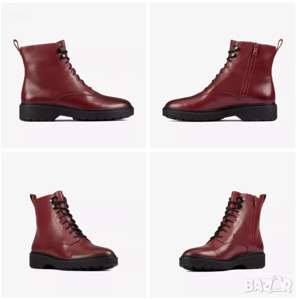 Дамски кожени боти Clarks в цвят бордо 37,5 (отговаря на 37), снимка 1