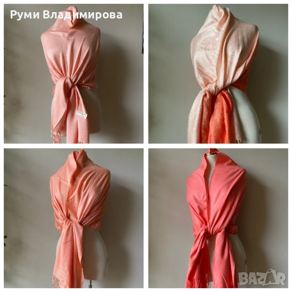 Коралово розов шал от 100 % кашмир, снимка 1