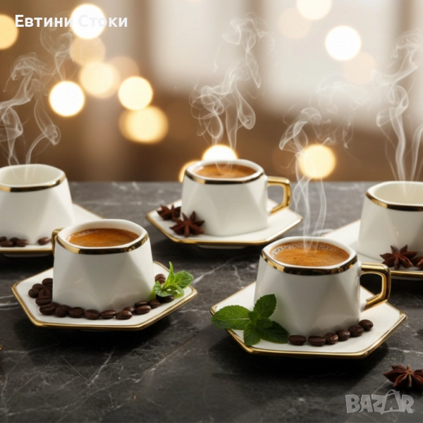 Луксозен сервиз за кафе с 6 чаши и чинийки - стил и елегантност, снимка 1