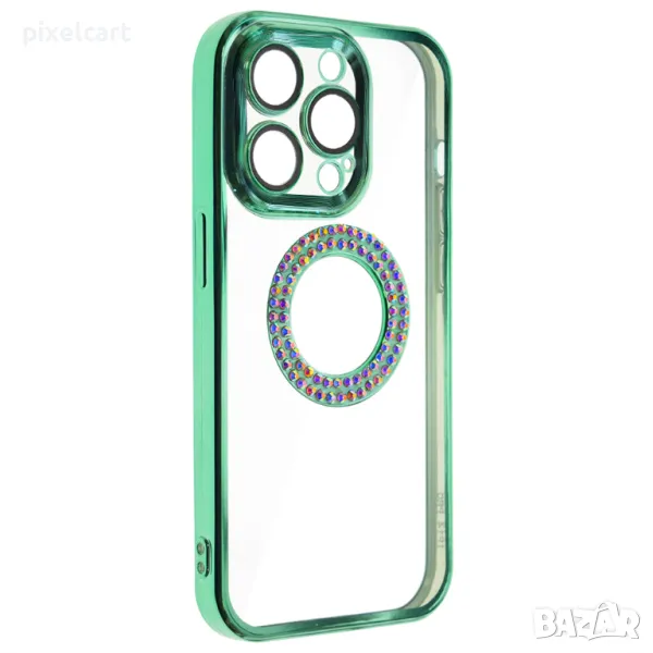 Силиконов калъф Diamond за iPhone 15 Pro, Зелен, снимка 1