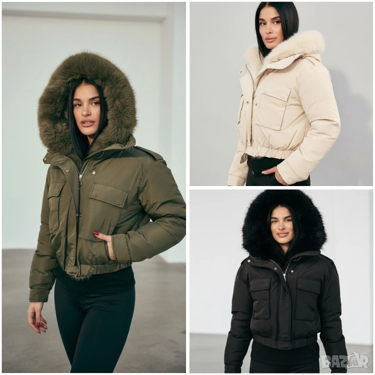 Уникално късо зимно яке с пух три цвята , снимка 1