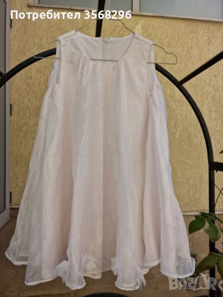 Бяла детска рокля от сатен и органза, снимка 1
