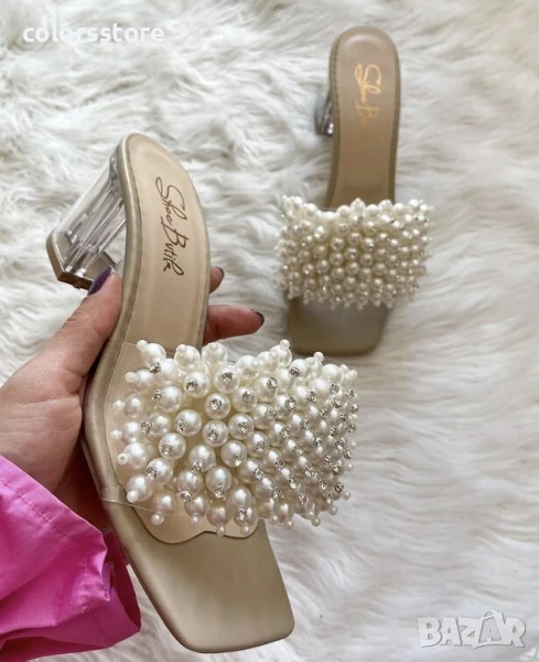 Чехли на ток - бежови с перли - KP60

, снимка 1