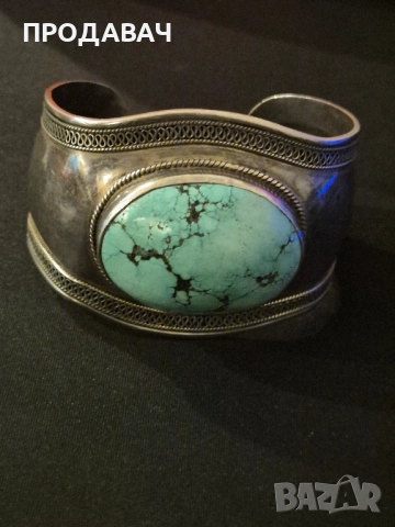 сребърна гривна в Бохо стил с тюркоаз , снимка 2 - Гривни - 52147200