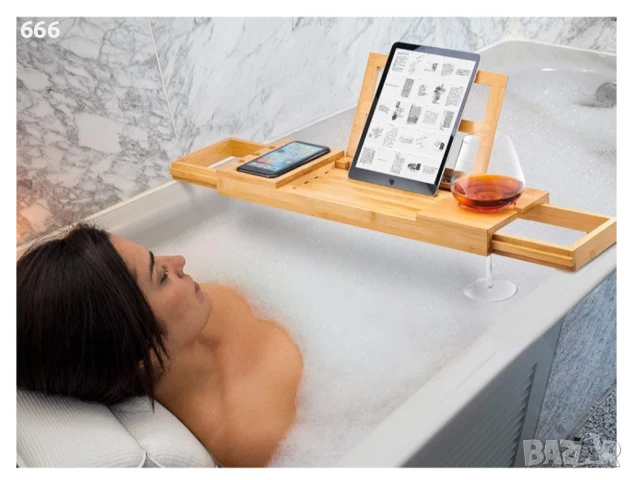 Елегантна тава за вана, изработена от бамбук, снимка 2 - Други стоки за дома - 51360276