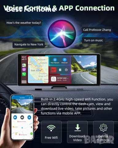 Мултимедия- дисплей 10,3 инча Carplay Android Auto Display с 4K Dashcam, снимка 7 - Аксесоари и консумативи - 48832682