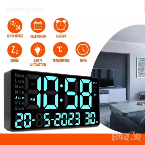 🕒Стенен часовник светещ, голям Digital One SP01116 jh2204 с вграден термометър, 220v ⏰, снимка 2 - Стенни часовници - 50905253