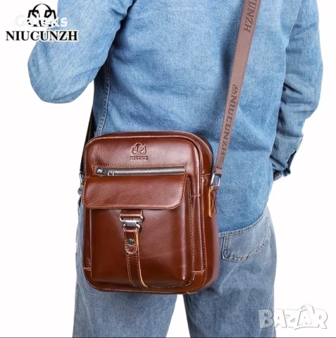 Мъжка обемна, функционална и елегантна кожена чанта / Черна естествена кожа!, снимка 2 - Чанти - 49279076