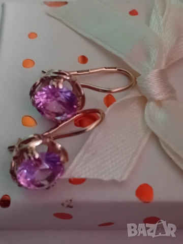 Антикварни  руски златни ажурени обеци с Александрит синтетичен, снимка 3 - Обеци - 52717134