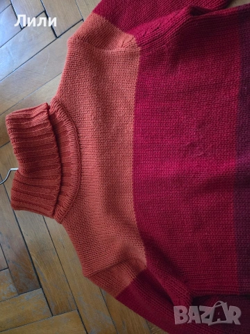 Дамски пуловер с поло яка в червено, оранжево и винено чернено и лилаво., снимка 3 - Блузи с дълъг ръкав и пуловери - 53892176
