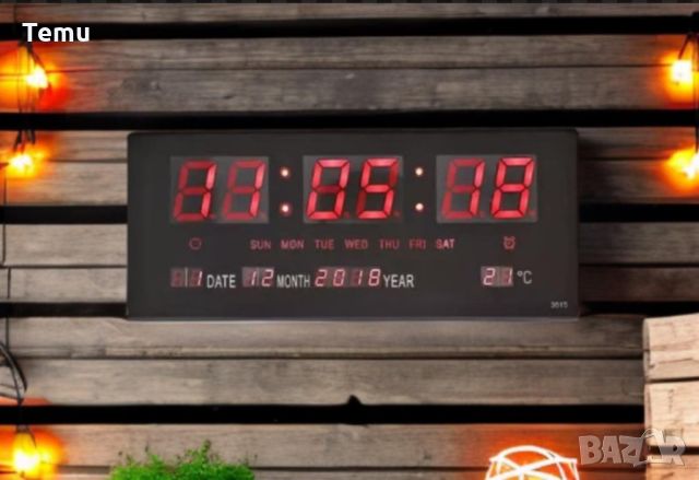 Цифров стенен LED часовник с показване на календар и температура, снимка 2 - Дамски - 46369760