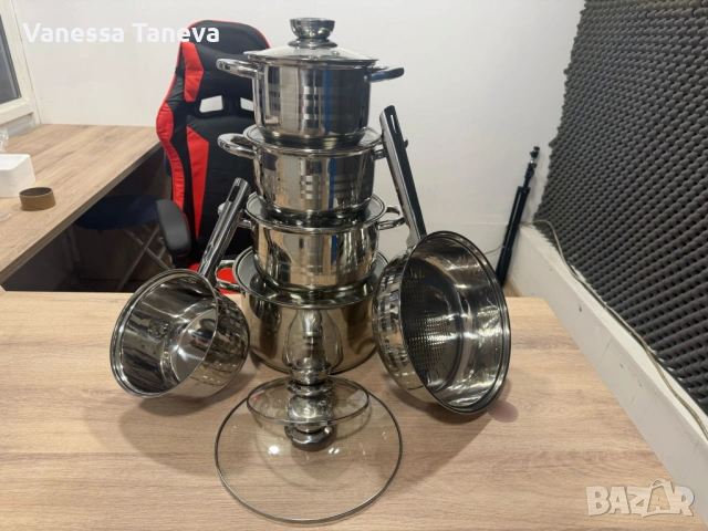 Комплект тенджери от неръждаема стомана – 12 части с капаци , снимка 7 - Съдове за готвене - 53608291