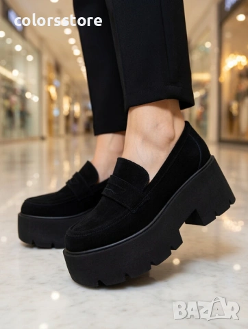 Обувки на платформа - черен велур - NPR30 