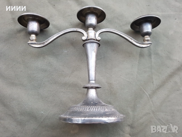 Посребрен свещник тройка, снимка 2 - Антикварни и старинни предмети - 52220529