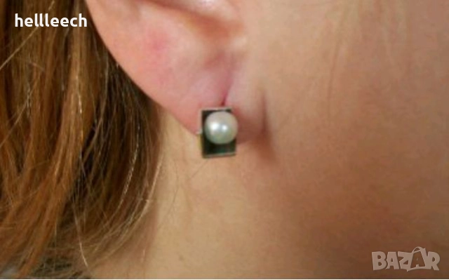 Сребърни обеци с перла, снимка 6 - Обеци - 52863178