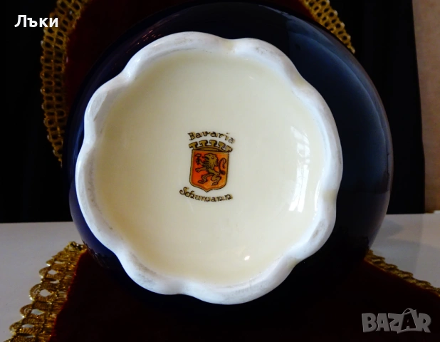 Порцеланова ваза,баварски порцелан Schumann,злато,кобалт.  , снимка 10 - Вази - 53404996