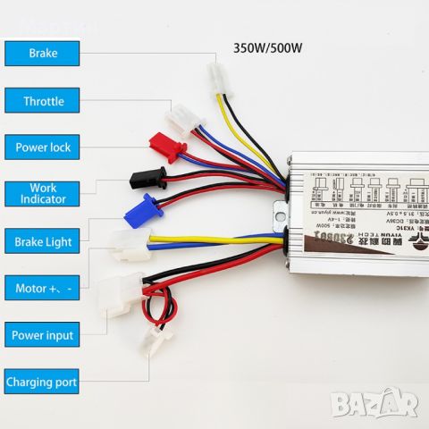 Четков контролер 24V 36V 48V 250W 500W 1000W велосипед скутер триколка, снимка 5 - Части за велосипеди - 43983324