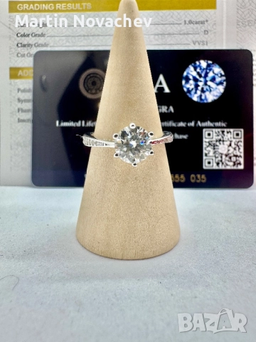 Сребърен пръстен с мойсанит (Диамант) 1 карат, снимка 3 - Пръстени - 51516731