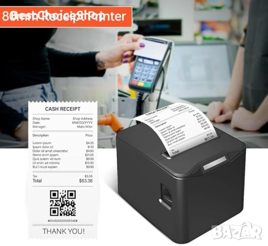 Многофункционален термопринтер за етикети и касови бележки 80 мм, USB LAN връзка, снимка 2 - Друга електроника - 53713986